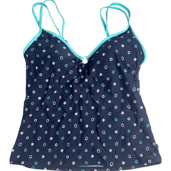 Nautica Swim Top Women Small Blue Tankini V Neck Polka Dots Stretch - Picture 1 of 5